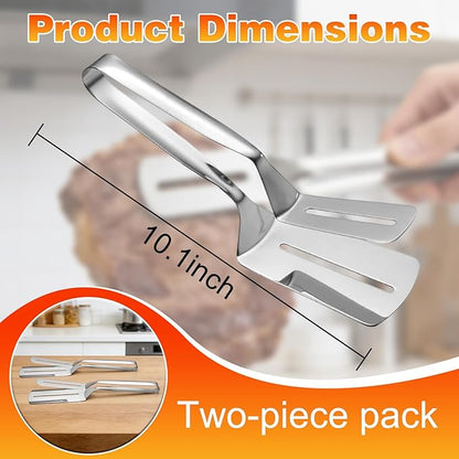 Stainless Steel Grill Clamp, 2PCS Grill Clamp Spatula, Anti-Scald Extended Handle Spatula Tong, 2026 New Multi-Functional Stainless Steel Barbecue Clamp Food for Flipping Steak Fish Bread BBQ