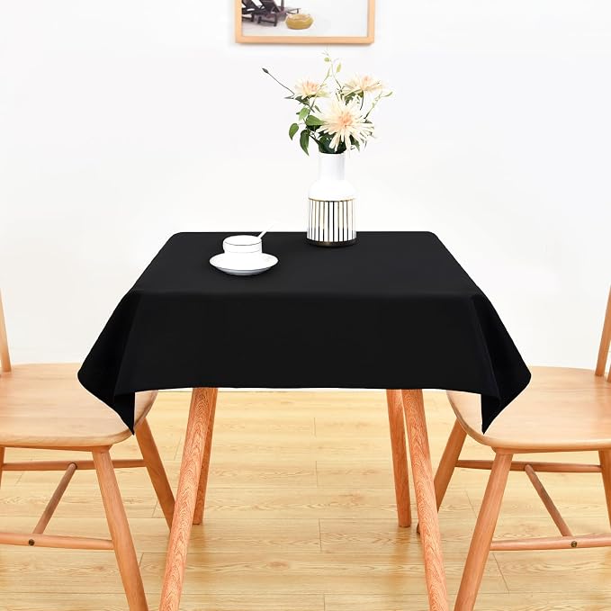 Wolkemer Small Square Tablecloth 36 x 36 Inch Washable Fabric Table Cloth Solid Black Table Cover for Nightstand End Bedside Tables Tabletop Decoration