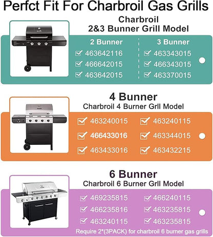JCLMER Grill Replacement Parts for Charbroil Advantage 3 Burner 463343015 | Stainless Steel Grill Burner & Heat Plate for 463335115 463642116,with Crossover Tubes,Heavy-Duty Heat Evenly,Uniform Heating