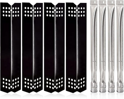 Yiming Grill Replacement Parts for Grillmaster 720-0697, Nexgrill 720-0697, Sunbeam 720-0697 Models, Porcelain Steel Heat Plate Tent Shields, Stainless Steel Pipe Burner Tubes Set, 4 Pack