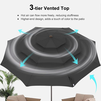 ABCCANOPY 9Ft 3 Tiers Market Umbrella, Outdoor Table Umbrella for Patio, Deck, Backyard (Dark Gray)