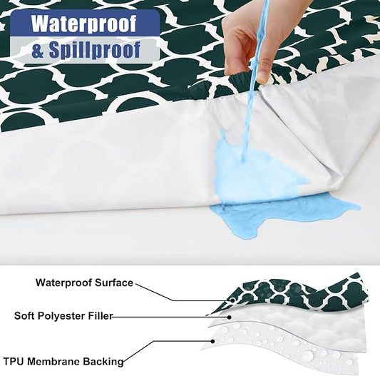 Smiry 2 Pack Rectangle Table Cloth 8 Foot, Waterproof Elastic Fitted Tablecloths, Windproof Washable Polyester Table Cover for Picnic, Camping, Outdoor (Hunter Green, 30"x96")