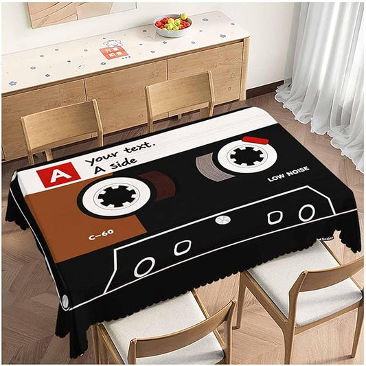 Retro Audio Cassette Dinner Tablecloth Table Cover, Plastic Audio Cassette Tape 52x70 Inch Table Cloth Dust-Proof Table Cover Protector for Home Restaurant Picnic Camping BBQ