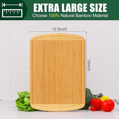 Homaxy Extra Large Bamboo Cutting Boards for Kitchen, 18x12.5" Wood XL Cutting Board with Juice Groove, Butcher Block Wooden Chopping Board for Kitchen, Meat, Fruit & Vegetables - Pre Oiled, Two-Tone