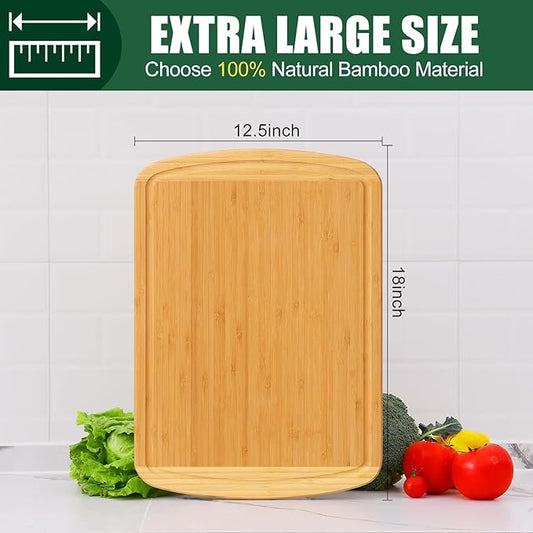 Homaxy Extra Large Bamboo Cutting Boards for Kitchen, 18x12.5" Wood XL Cutting Board with Juice Groove, Butcher Block Wooden Chopping Board for Kitchen, Meat, Fruit & Vegetables - Pre Oiled, Two-Tone