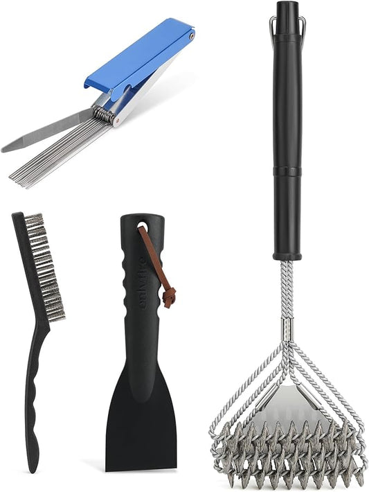 onlyfire 4-in-1 Grill Deep Cleaning Kit, Complete BBQ Cleaner Set for Gas, Charcoal, Electric & Flat-Top Grills – Heavy Duty Grill Brush, Burner Needle Cleaner & Scrapers