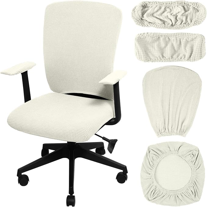 Tallew 4 Pcs Office Chair Covers Stretchable Armrest Seat,XL,Cream White | Universal Fit Office Desk Chairs, Protective Seat Backrest Slipcovers, Stretchable Prevent Wear, Easy Install for Rotating