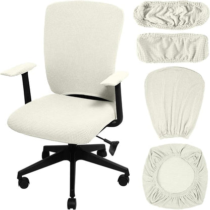 Tallew 4 Pcs Office Chair Covers Stretchable Armrest Seat,XL,Cream White | Universal Fit Office Desk Chairs, Protective Seat Backrest Slipcovers, Stretchable Prevent Wear, Easy Install for Rotating