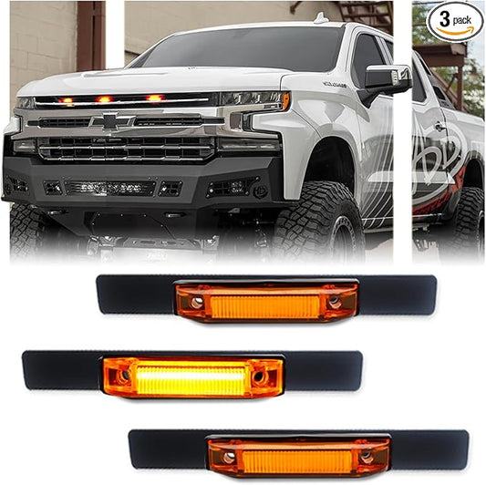 [Enhanced Visibility] [Upgraded Version] 3 PCS Super Bright Amber LED Center Grille Light for 2019/2020-up Chevrolet Silverado 1500 2500HD 3500HD, Position Amber Lens with Sturdy Mount Bracket