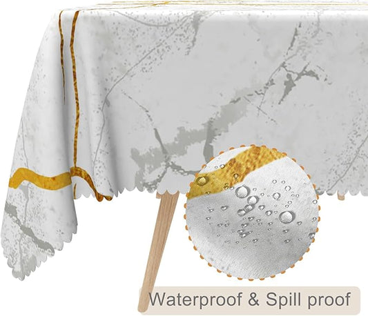 60x84inches Marble Tablecloth Gray Gold White Marble Texture Rectangle Tablecloths Waterproof and Stain Resistant Table Cloth Cover for Kitchen Dining Room Buffet Party Outdoor Tabletop Decor
