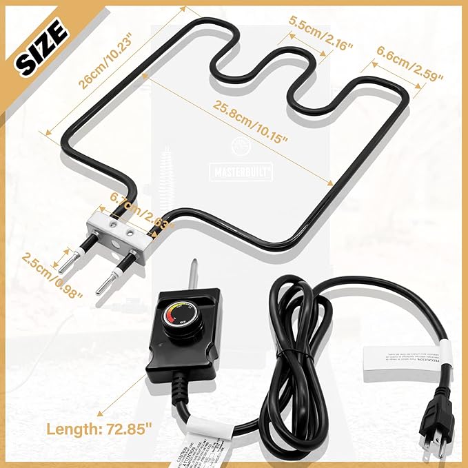 1500 Watt Heating Element Compatible with Masterbuilt Electric Smoker and Grill, with Adjustable Thermostat Cord Controller, Replacement Parts for Masterbuilt Smokers & Turkey Fryers