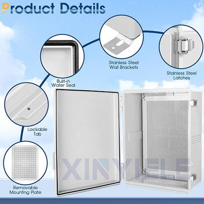 Waterproof Outdoor Project ABS Plastic Junction Box IP67 Weatherproof Dustproof Enclosure with Hinged Cover, Mounting Plate,Wall Brackets for Power Project (Grey,19.7"x15.7"x7.9")