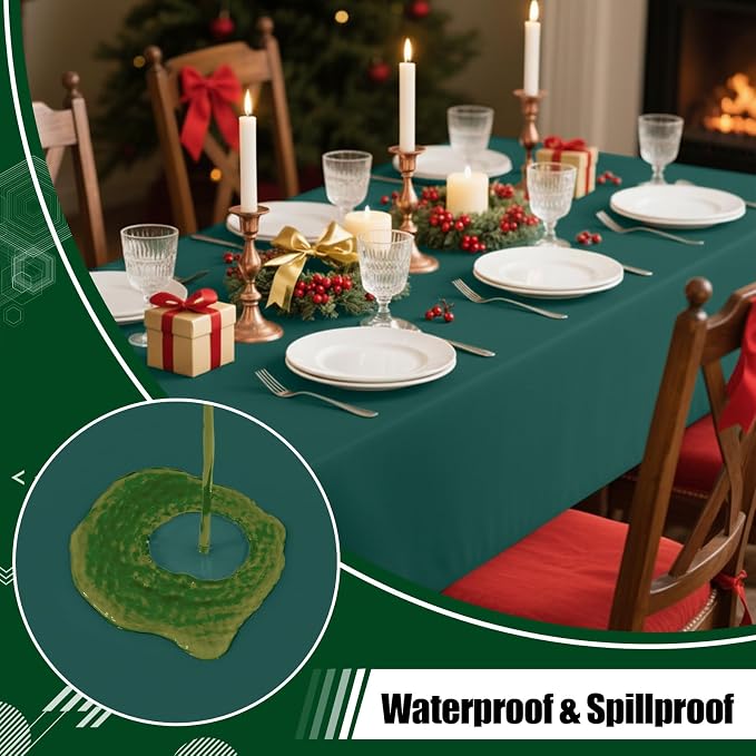 Smiry Disposable Table Cloth - 6 Pack, 54 x 108 Inch Waterproof Rectangle Tablecloths for Parties, Decorative Plastic Table Cover, Leakproof & Sturdy, Christmas Green