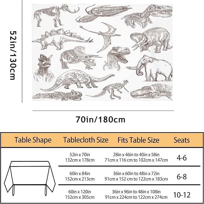 TKS MITLAN Dinosaur Tablecloth Decor Sketch Bones Fossils Mammoth Stegosaurus Trilobite Ancient Animal Table Cloth Dining Room Kitchen Table Cover 52 x 70 Inch Oblong/Rectangle