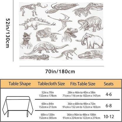 TKS MITLAN Dinosaur Tablecloth Decor Sketch Bones Fossils Mammoth Stegosaurus Trilobite Ancient Animal Table Cloth Dining Room Kitchen Table Cover 52 x 70 Inch Oblong/Rectangle