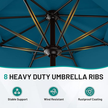 AreShark 9ft 2 Tiers Patio Umbrella - Outdoor Umbrella Waterproof UV Protection, Market Table Umbrella w/Push Button Tilt&Crank for Pool, Porch, Garden(Lake Blue)