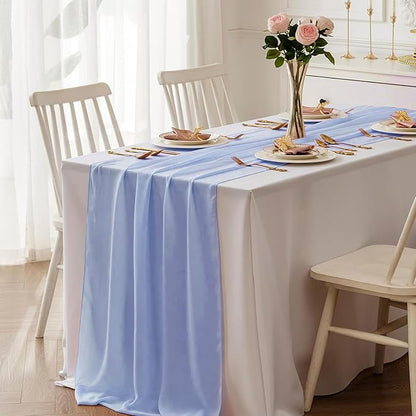 Dusty Blue Glitter Chiffon Table Runner 35x120 Inches 6 Pack for Outdoor Patio BBQ Home Dining Table Decor