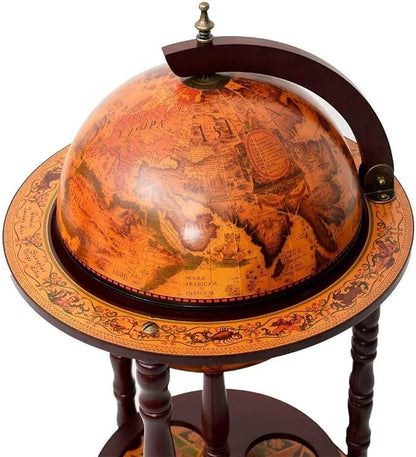 17" Wooden Globe Wine Rack, Wooden Globe Wine Bar Stand, Freely Movable Stable Liquor Bottle Shelf, Nautical Chart Wine Storage Cabinet, 16th Century Retro Wine Cupboard, Retro Brown