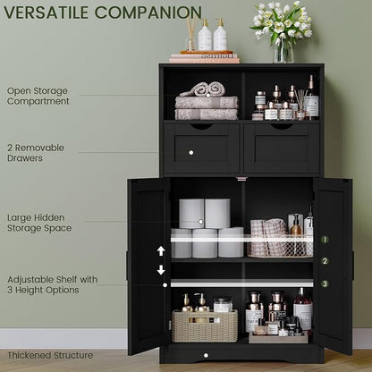 Iwell Storage Cabinet with Doors & Shelves, Kitchen Pantry Cabinet, Bathroom Cabinets for Living Room, Kitchen, Laundry, Black