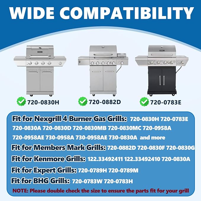 SafBbcue Replacement Parts Kit for Nexgrill 4 burner 720-0830A 720-0830H 720-0783E 720-0783C 720-0830D Parts, Kenmore 122.33492410 122.33492411, Master Forge 1010037, BHG 720-0783W Replacement Parts