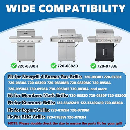 SafBbcue Replacement Parts Kit for Nexgrill 4 burner 720-0830A 720-0830H 720-0783E 720-0783C 720-0830D Parts, Kenmore 122.33492410 122.33492411, Master Forge 1010037, BHG 720-0783W Replacement Parts