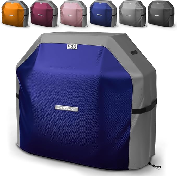 LIBZAKI Grill Cover 420D Waterproof, Weather Resistant, Rip-Proof, Anti-UV, Fade Resistant,Gas Grill Cover for Weber,Char Broil,Nexgrill Grills, etc.52 inches-Blue/Gray