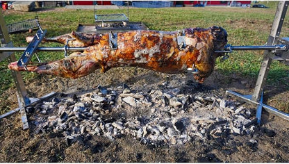 SpitJack CXB85 Pig, Whole Hog, Lamb BBQ Spit Roaster Rotisserie Kit. Electric 40W Motor, 60 Inch Spit Rod, All Stainless Trussing Hardware, Accessories. Portable Charcoal Barbecue or Outdoor Wood Fire | Portable charcoal or wood-fire BBQ roaster with s...