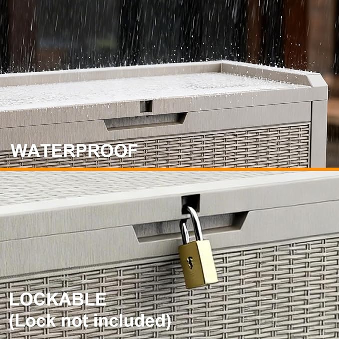 70 Gallon Waterproof Outdoor Storage Box,Deck Boxs for Outdoor and Indoor Use,Deck Storage Box for Picnic Supplies,Gardening Tools,Lockable and Easy to Install(Grey)