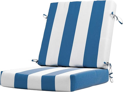 California Umbrella Outdoor Dining Chair, Patio Seat Cushion, 20 x 40 Inch, Premium Outdoor Memory Foam, Fade Resistant Sunbrella Fabric, Fabric Ties,Cabana Regatta