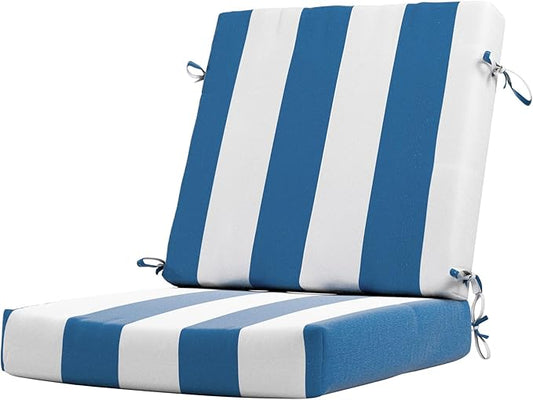California Umbrella Outdoor Dining Chair, Patio Seat Cushion, 20 x 40 Inch, Premium Outdoor Memory Foam, Fade Resistant Sunbrella Fabric, Fabric Ties,Cabana Regatta