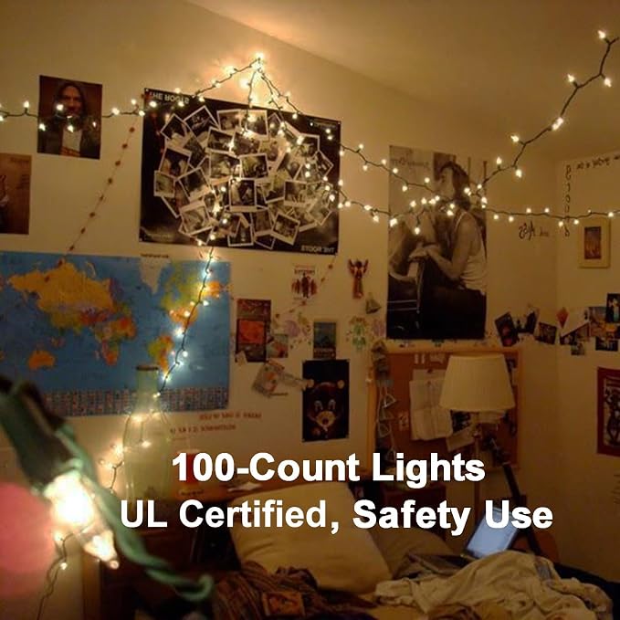 BrizLabs Steady & Twinkle Christmas Lights 100-ct Clear Mini Light String | Connectable; UL Certified; Incandescent String Lights Plugin,Warm White Lights Green Wire for Indoor Outdoor Holiday Tree