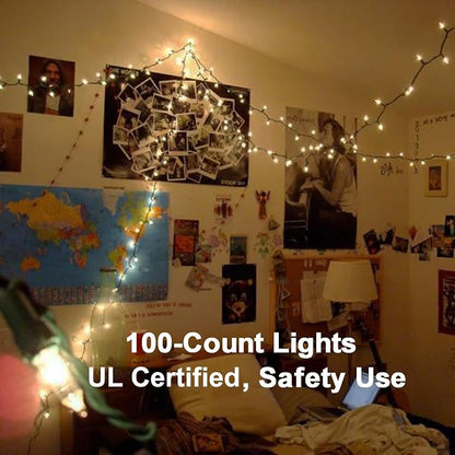 BrizLabs Steady & Twinkle Christmas Lights 100-ct Clear Mini Light String | Connectable; UL Certified; Incandescent String Lights Plugin,Warm White Lights Green Wire for Indoor Outdoor Holiday Tree