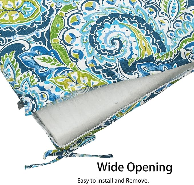Magpie Fabrics Indoor Outdoor Cushion Cover Replacement 2 Pack, NO Insert! Water Repellent Slipcover with Ties Decor for Patio Garden Chair Sofa Bench Wicker(Paisley Lapis Green, 22x20x4 Inch)