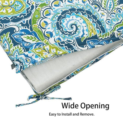 Magpie Fabrics Indoor Outdoor Cushion Cover Replacement 2 Pack, NO Insert! Water Repellent Slipcover with Ties Decor for Patio Garden Chair Sofa Bench Wicker(Paisley Lapis Green, 22x20x4 Inch)