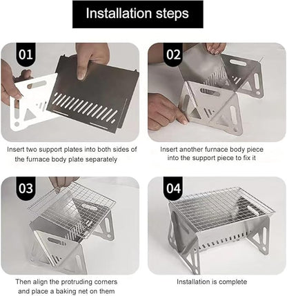 Barbecue Grill, Portable Folding Charcoal Grill, Small Stainless Steel BBQ Grill, Foldable Charcoal Barbecue Desk Tabletop for Outdoor Picnic Garden Camping, 2-3 People Available ( Size : Large )