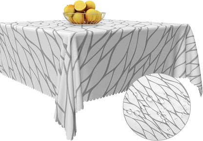 Gray and White Geometric Waterproof Square Tablecloth 60x60 Inch Abstract Irregular Stripes Square Tablecloths Dining Table Cloth Buffet Parties Patio Camping Chic Decor for Home Kitchen