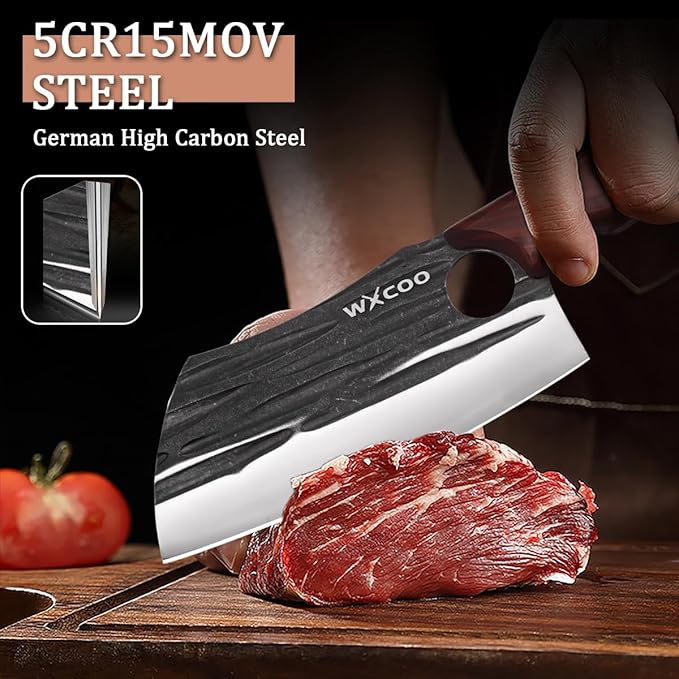 Serbian Chef Knife Set 3 Piece Hand Forged Viking Butcher Knife High Carbon Steel for Meat Cutting BBQ Camping, Unique Mens Birthday Gift for Hunters Grillers and Outdoor Cooking