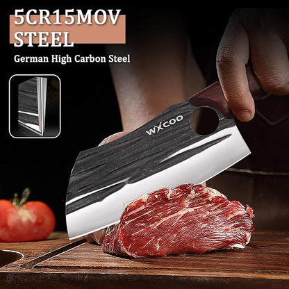 Serbian Chef Knife Set 3 Piece Hand Forged Viking Butcher Knife High Carbon Steel for Meat Cutting BBQ Camping, Unique Mens Birthday Gift for Hunters Grillers and Outdoor Cooking