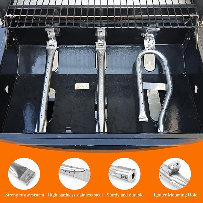 Grill Replacement Parts for Dyna Glo DGH373CRP-D,DGF371CRP-D | 15.4" Stainless Steel Grill Burner, Porcelain Enameled Steel Heat Plates & Cast Iron Cooking for Dyna Glo 3 Burner