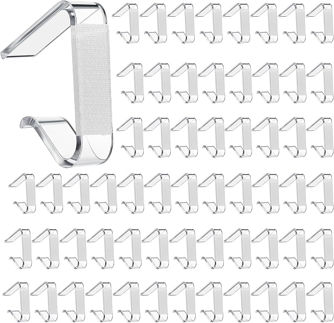 Yerliker 60 Pcs Clear Table Skirting Clips with Hook and Loop Plastic Tablecloth Clips for Meeting Party Indoor Outdoor Events