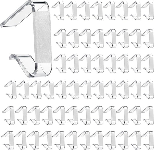Yerliker 60 Pcs Clear Table Skirting Clips with Hook and Loop Plastic Tablecloth Clips for Meeting Party Indoor Outdoor Events