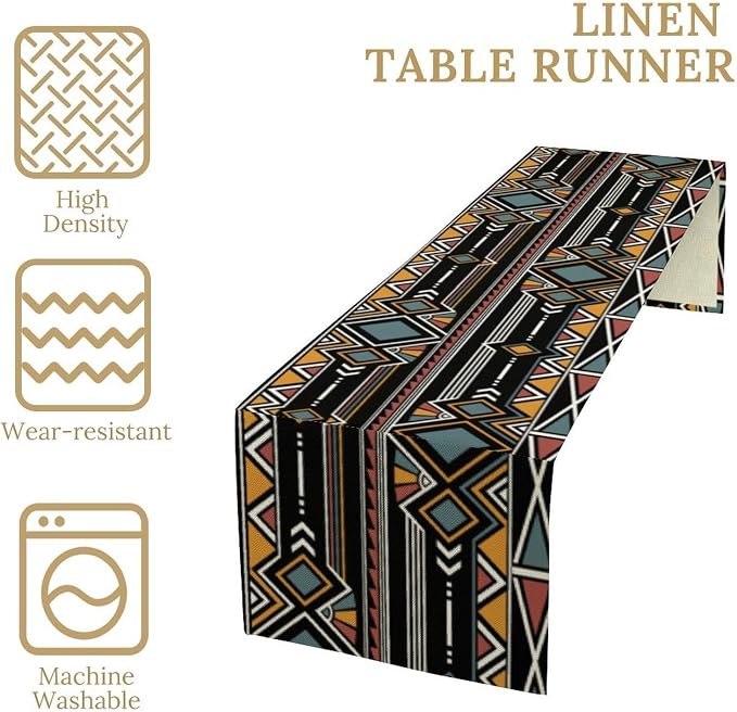 African Tribal Table Runner, Aztec Vintage Geometric Pattern Abstract Ethnic Traditional Kitchen Table Runner Decoration for Farmhouse Home Holiday Parties 13x70in