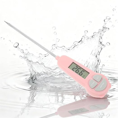 Digital Meat Thermometer Instant Read, Food Thermometer for Kitchen Oven Grill BBQ Smoker, Waterproof Probe for Cooking Grilling BBQ Baking Liquids Beef Turkey Chicken Steak Candy Temp Gauge (Pink)