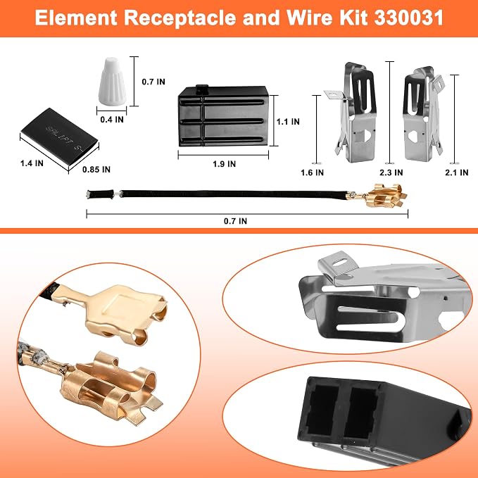 MP22YA Stove Burner & Black Porcelain Drip Pan with 330031 Receptacle Kit | Porcelain Stove Drip Pans of 4 & MP22YA Electric Range Burner Fit for Amana Whirlpool Stove, Replace W10290350 W10290353