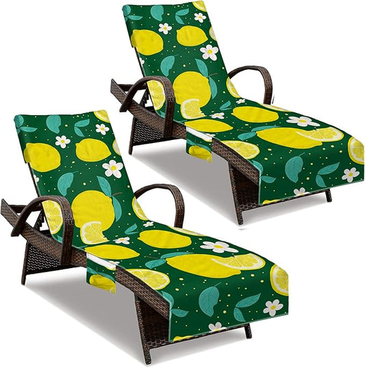 Lounge Chair Towel Cover, Beach Chair Cover (Pack of 2), Pool Lounge Chair Covers for Outdoor,Garden, Beach,Sun Lounger,Hotel Pool,Large Size and No Sliding, 85" X 30", Yellow Lemon