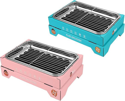Portable and Compact Disposable Charcoal Grill - Detachable Stainless Steel BBQ Smoker Grill for Outdoor Camping(Pink)