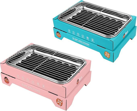 Portable and Compact Disposable Charcoal Grill - Detachable Stainless Steel BBQ Smoker Grill for Outdoor Camping(Pink)