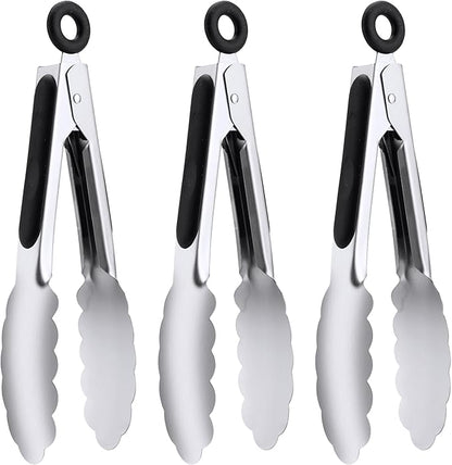 7" Small Kitchen Tongs Set of 3, Stainless Steel Ice Tongs Food Tongs, Mini Serving Tongs for Appetizers, Salad, Buffet (7", 3PCS)