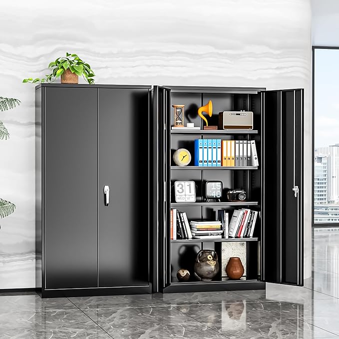 INTERGRAET Metal Storage Cabinet with Adjustable Shelves, Garage Storage Cabinets with Doors and Shelves, File Cabinets for Home Office, Kitchen Pantry Cabinet, 72''H, Black
