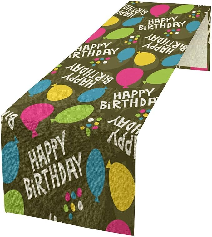 Happy Birthday Table Runner Cover for Tabletop Console Reusable Colorful Party Supplies Home Decorat for Home Birthday Table Runner Decorations for Holiday Party 13x108in
